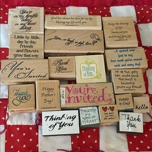 Assorted Rubber Stamps Set Bundle of 19 Inspirational Words Preowned